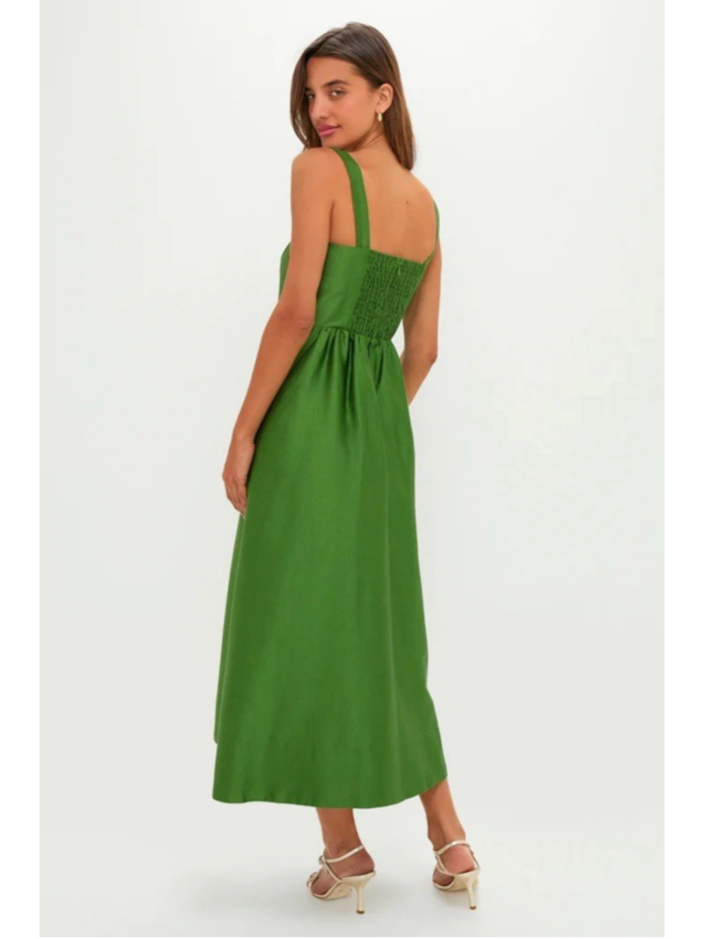 New Tuckernuck Green Dupioni Esme Midi Dress XS Formal Wedding Guest Elegance - Picture 4 of 11